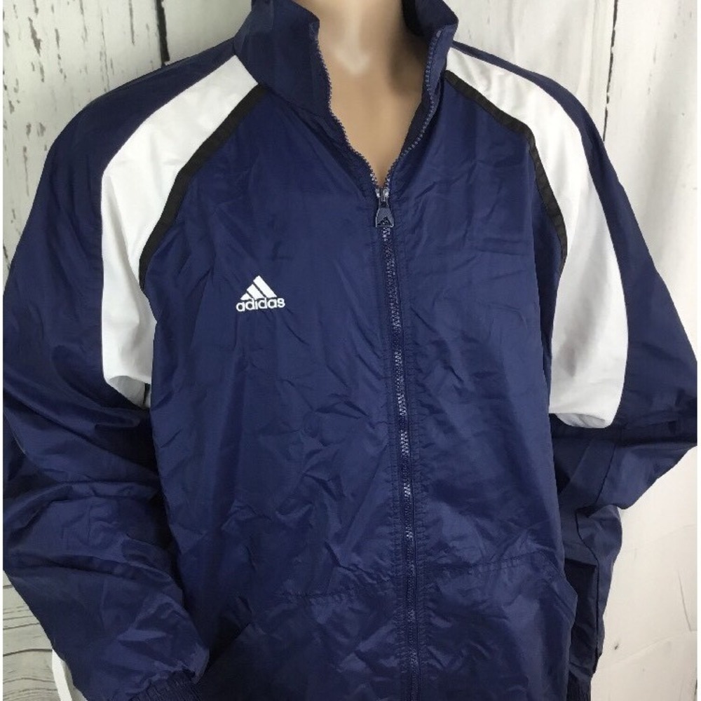 Vintage Adidas Jacket Men XLT Windbreaker Training Athletic Full Zip Track Lined